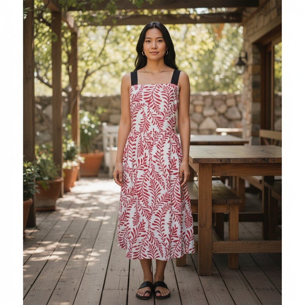 Who What Wear Linen Blend Red Ivy Size L Midi